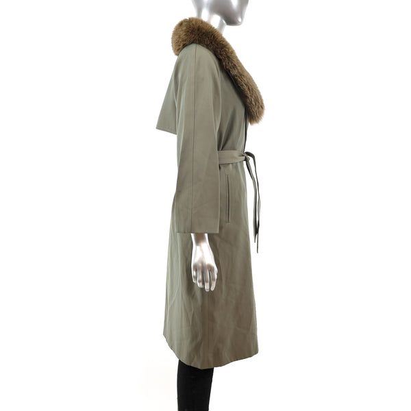 Green Rain Coat with Fox Collar- Size S