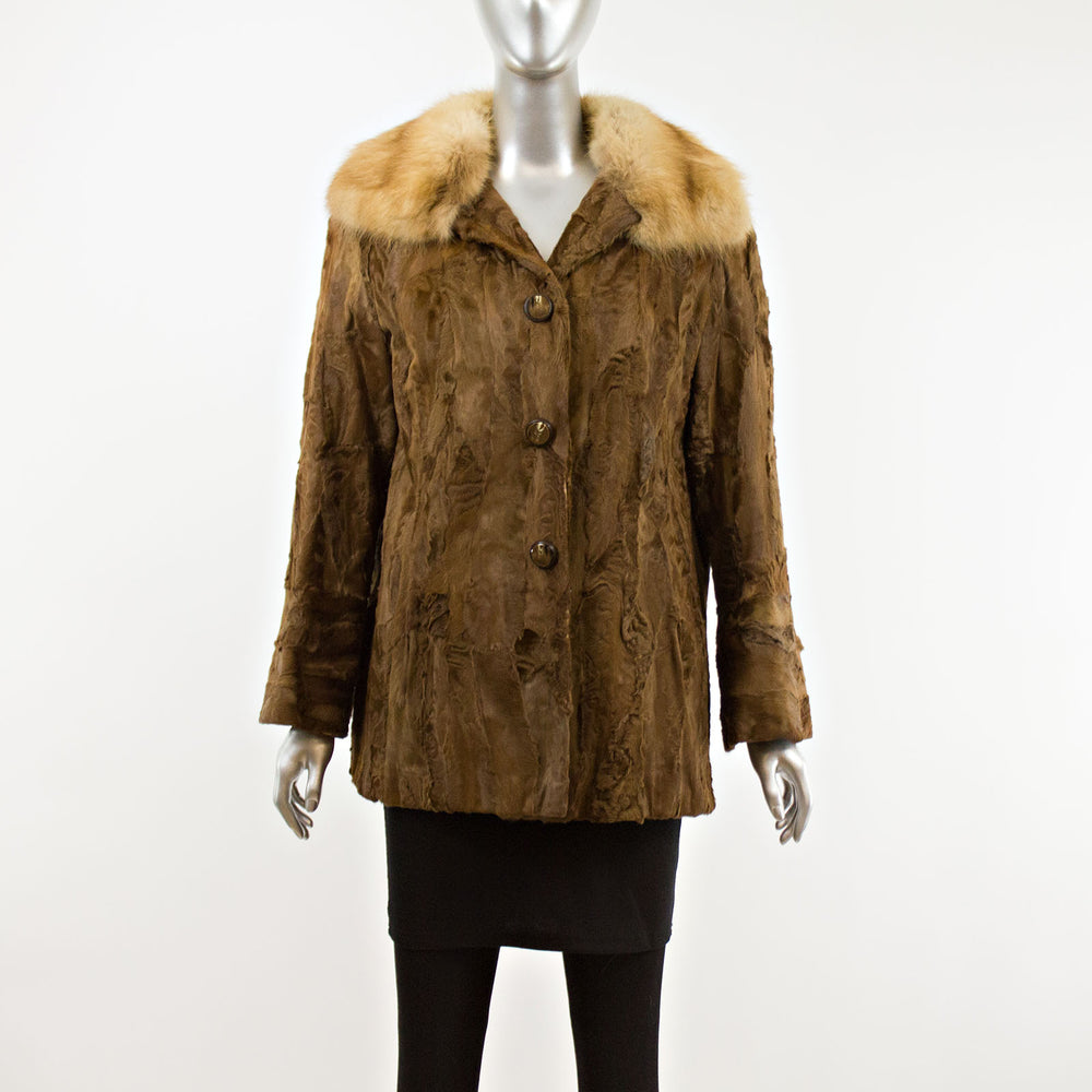 Section Brown Lamb with Sable Collar Jacket- Size L