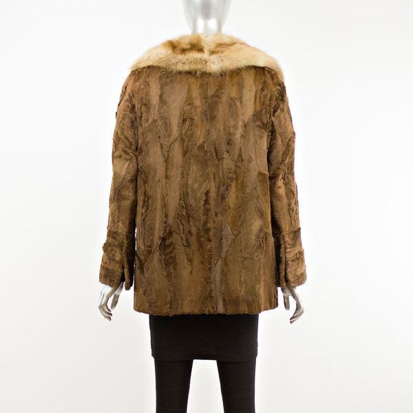 Section Brown Lamb with Sable Collar Jacket- Size L