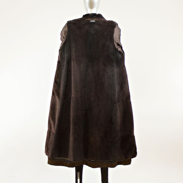 Sheared Beaver Trimmed Micro Fiber Coat - Size XL (Vintage Furs)