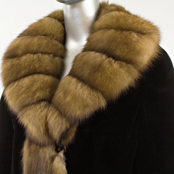 Black Sheared Mink 3/4 Coat with Sable Trim- Size S
