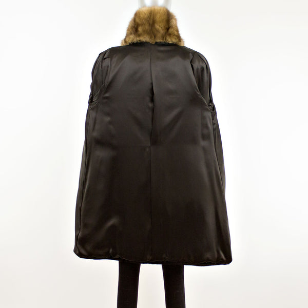 Black Sheared Mink 3/4 Coat with Sable Trim- Size S