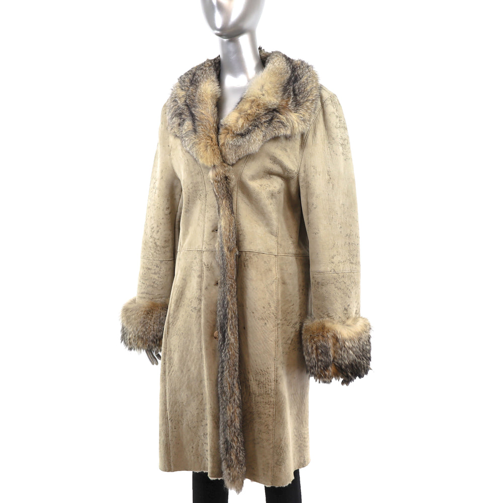 Shearling Coat with Fox Trim- Size L