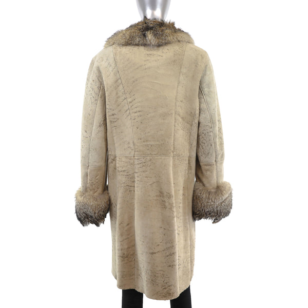 Shearling Coat with Fox Trim- Size L