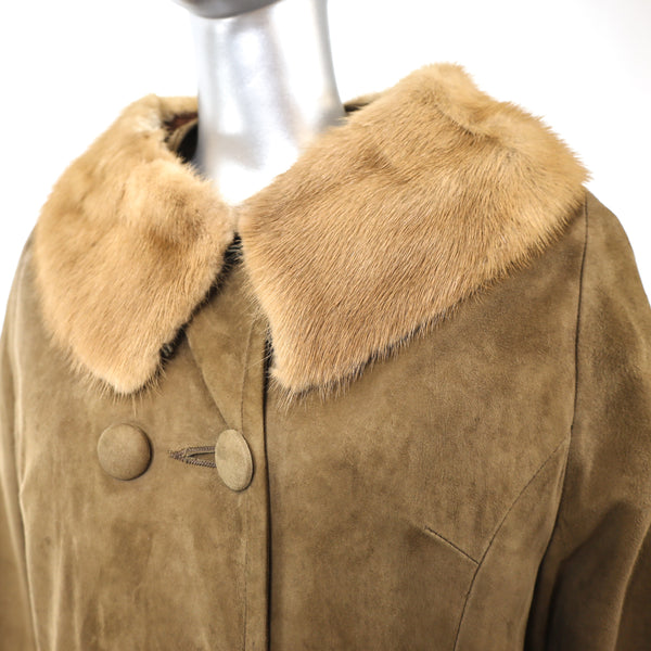 Suede Coat with Mink Collar- Size M