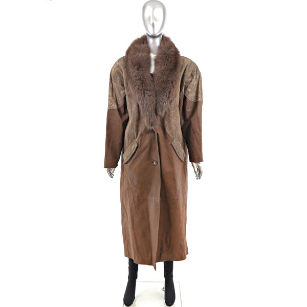 Suede Coat With Fox Collar- Size XXXL