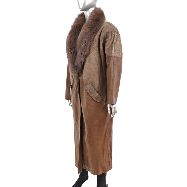 Suede Coat With Fox Collar- Size XXXL