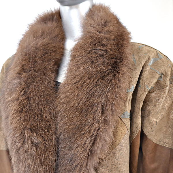Suede Coat With Fox Collar- Size XXXL