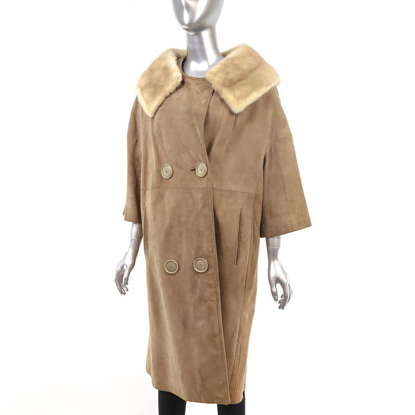 Suede Coat with Mink Collar- Size XL