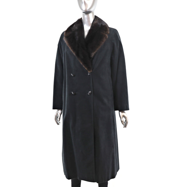 Suede Coat with Removable Mink Lining- Size S