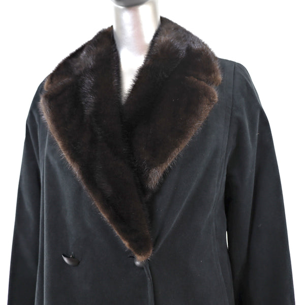 Suede Coat with Removable Mink Lining- Size S