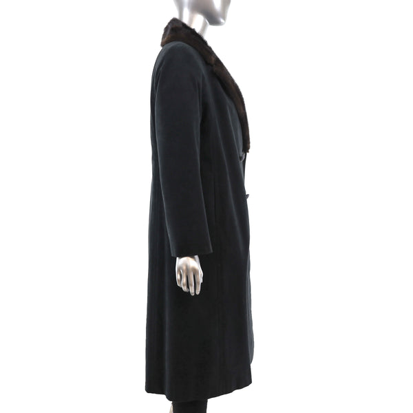Suede Coat with Removable Mink Lining- Size S