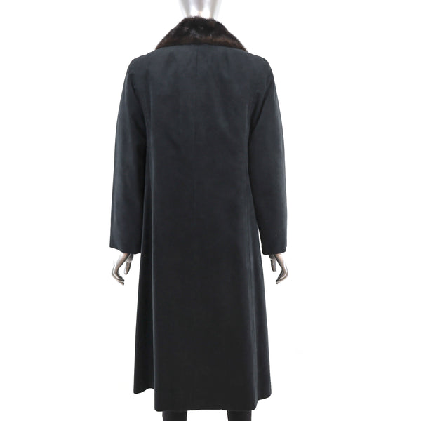 Suede Coat with Removable Mink Lining- Size S