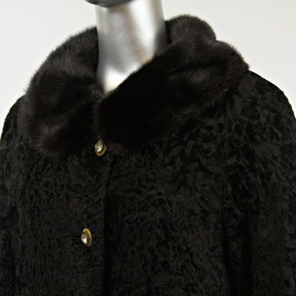 Swakara Lamb Jacket with Ranch Mink Collar- Size L (Vintage Furs)