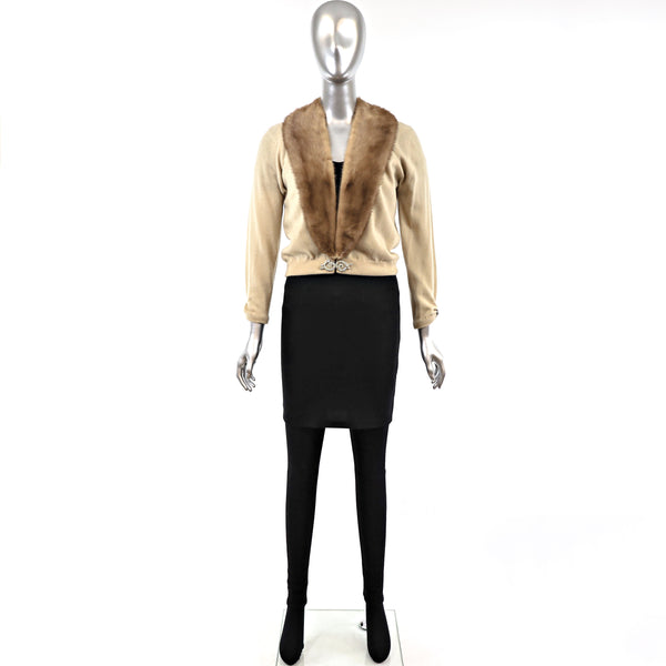Cashmere Sweater with Mink Collar- Size XS
