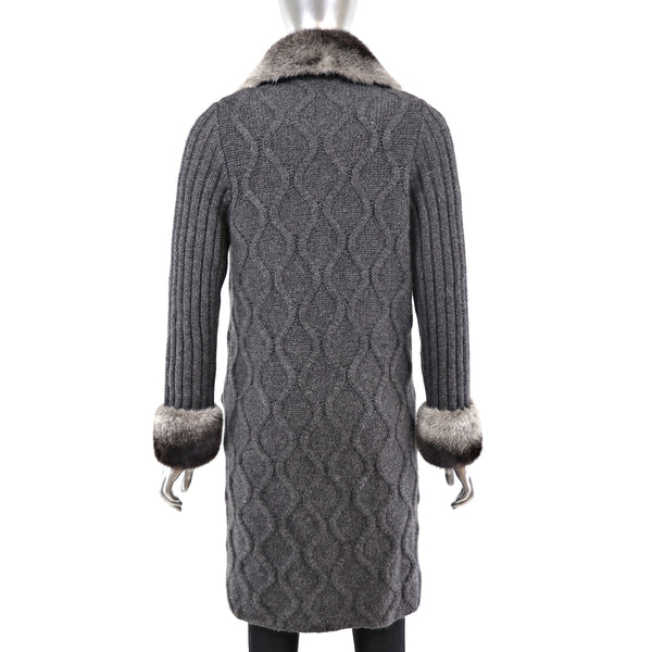 David Goodman Cashmere Sweater Coat with Stardust Mink Trim- Size S
