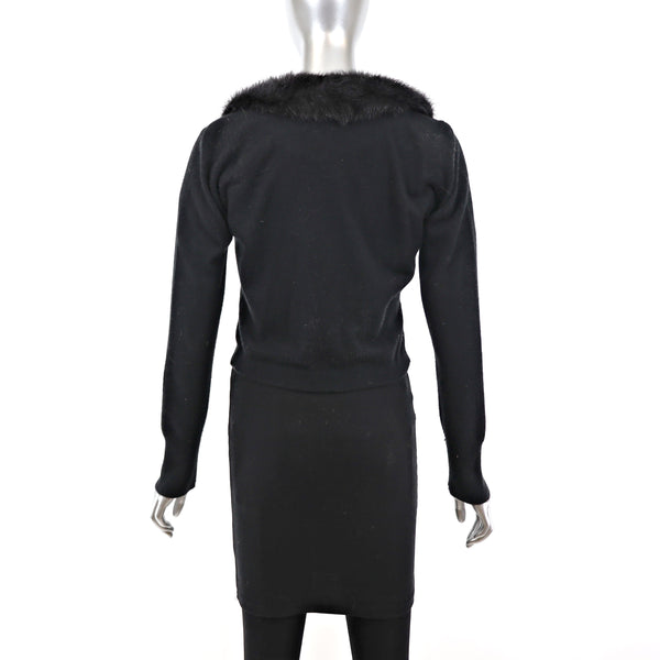Black Sweater with Mink Collar- Size XS