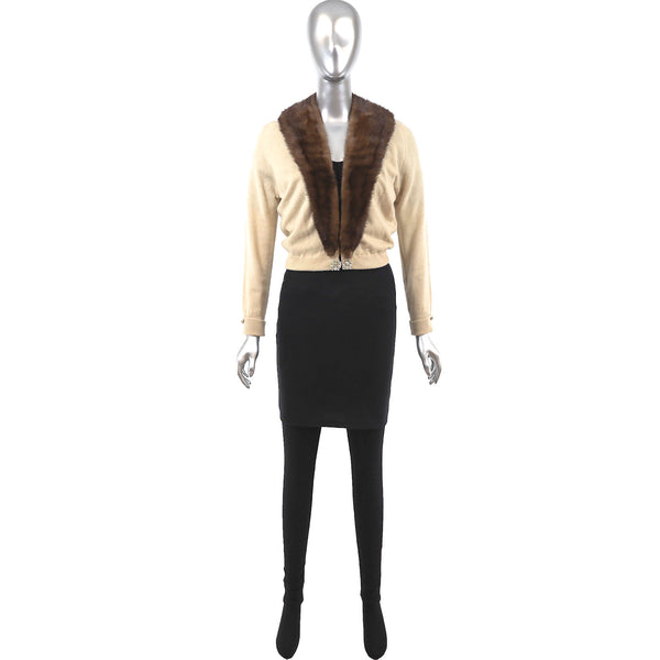 Beige Sweater with Mink Collar- Size XS