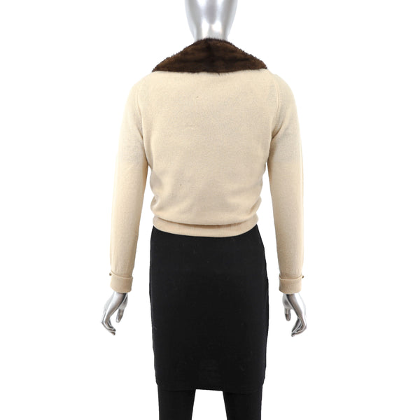 Beige Sweater with Mink Collar- Size XS