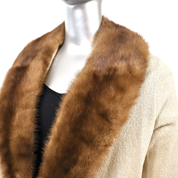 Beige Sweater with Mink Collar- Size S