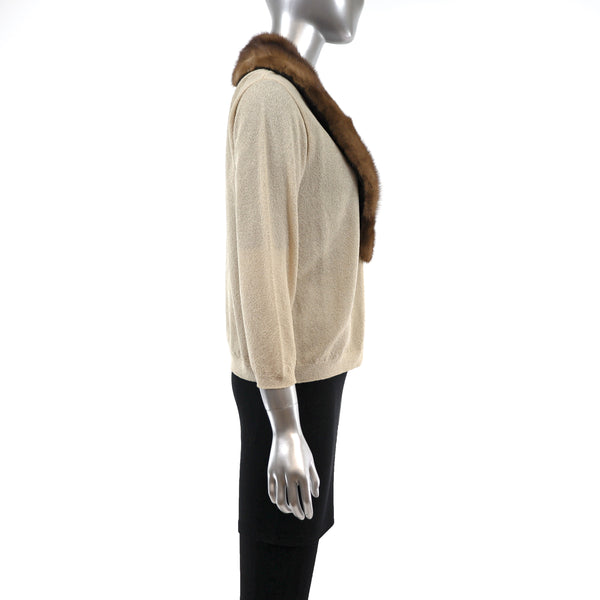 Beige Sweater with Mink Collar- Size S