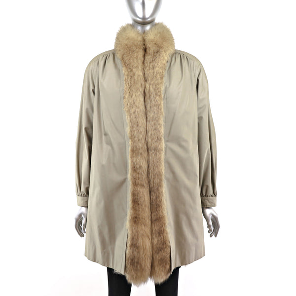 Taffeta Coat with Fox Tuxedo and Removable Lamb Lining- Size M-L