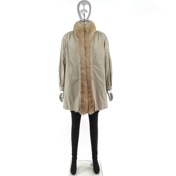 Taffeta Coat with Fox Tuxedo and Removable Lamb Lining- Size M-L