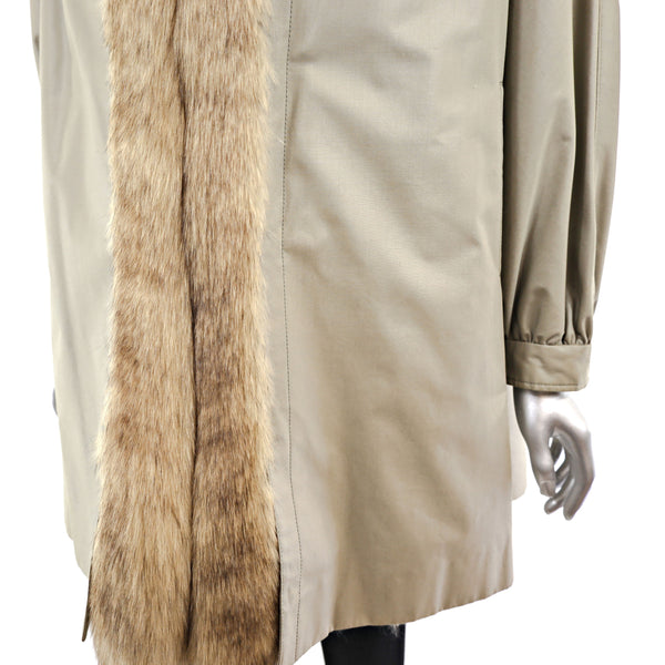 Taffeta Coat with Fox Tuxedo and Removable Lamb Lining- Size M-L