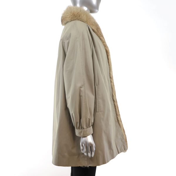 Taffeta Coat with Fox Tuxedo and Removable Lamb Lining- Size M-L