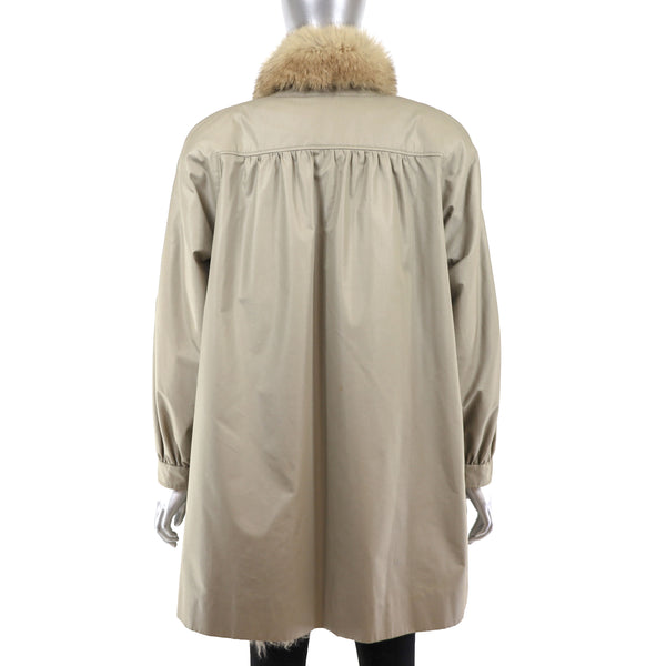 Taffeta Coat with Fox Tuxedo and Removable Lamb Lining- Size M-L