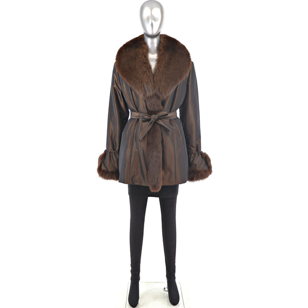 Taffeta Jacket with Rabbit Lining and Removeable Fox Trim- Size M-L