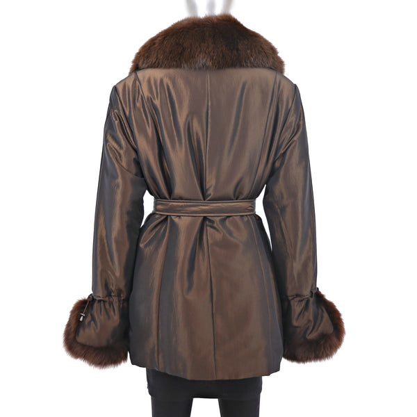 Taffeta Jacket with Rabbit Lining and Removeable Fox Trim- Size M-L