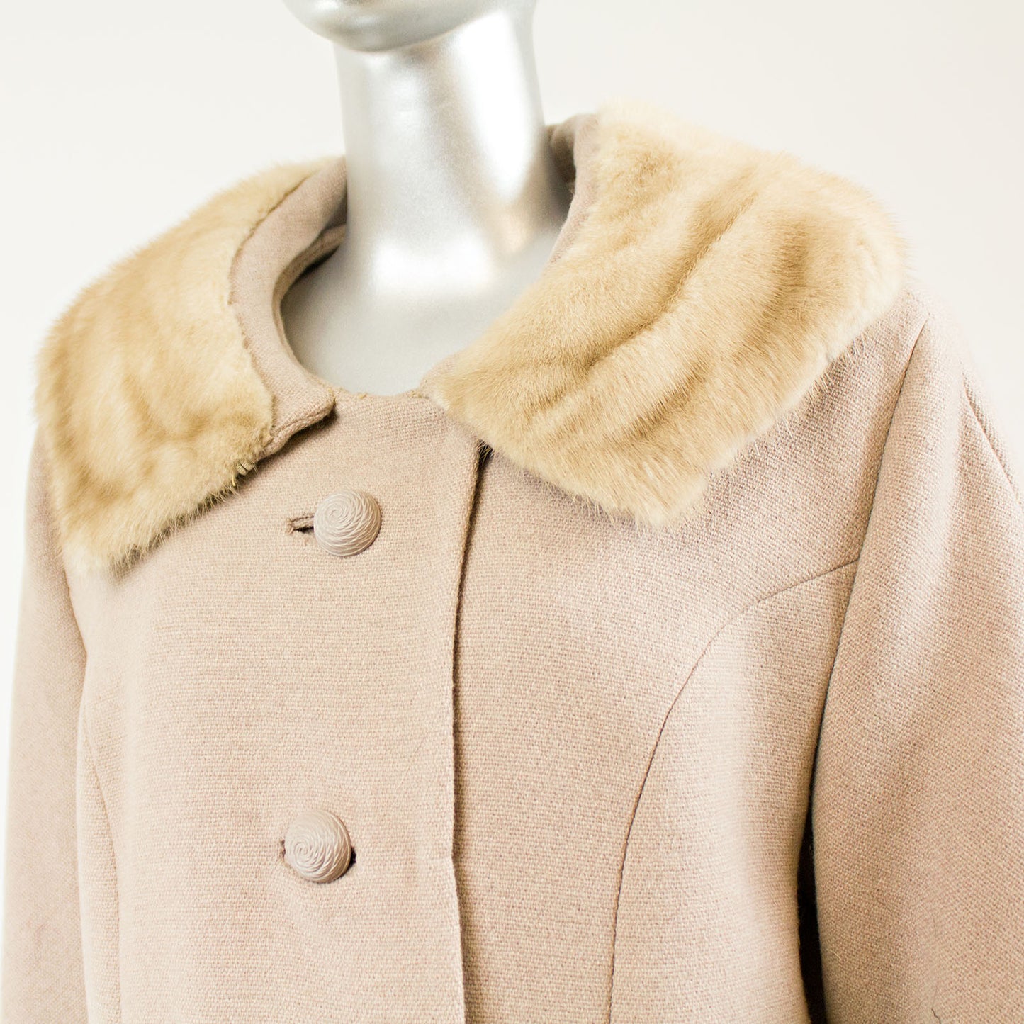 Taupe Cloth Coat Pastel Mink Collar - Size L