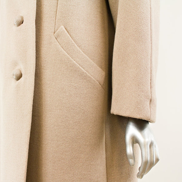 Taupe Cloth Coat Pastel Mink Collar - Size L (Vintage Furs)
