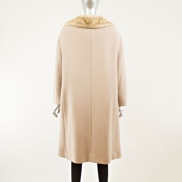 Taupe Cloth Coat Pastel Mink Collar - Size L (Vintage Furs)