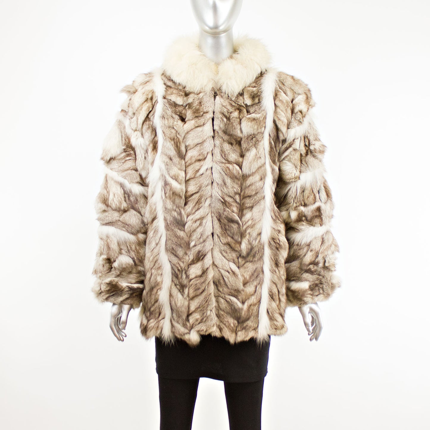 White and Grey Section Fox Jacket- Size M