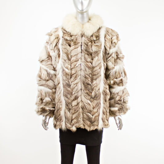 White and Grey Section Fox Jacket- Size M