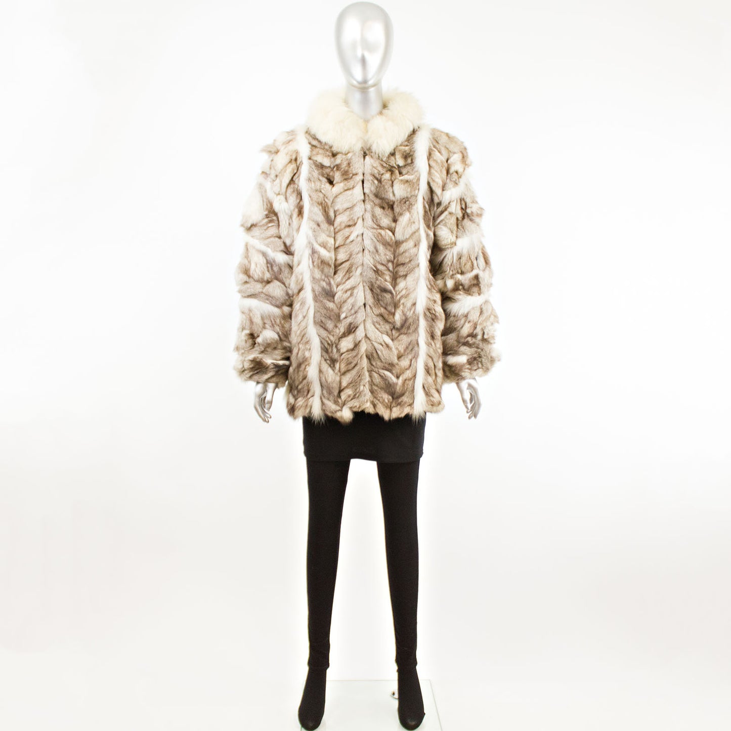 White and Grey Section Fox Jacket- Size M