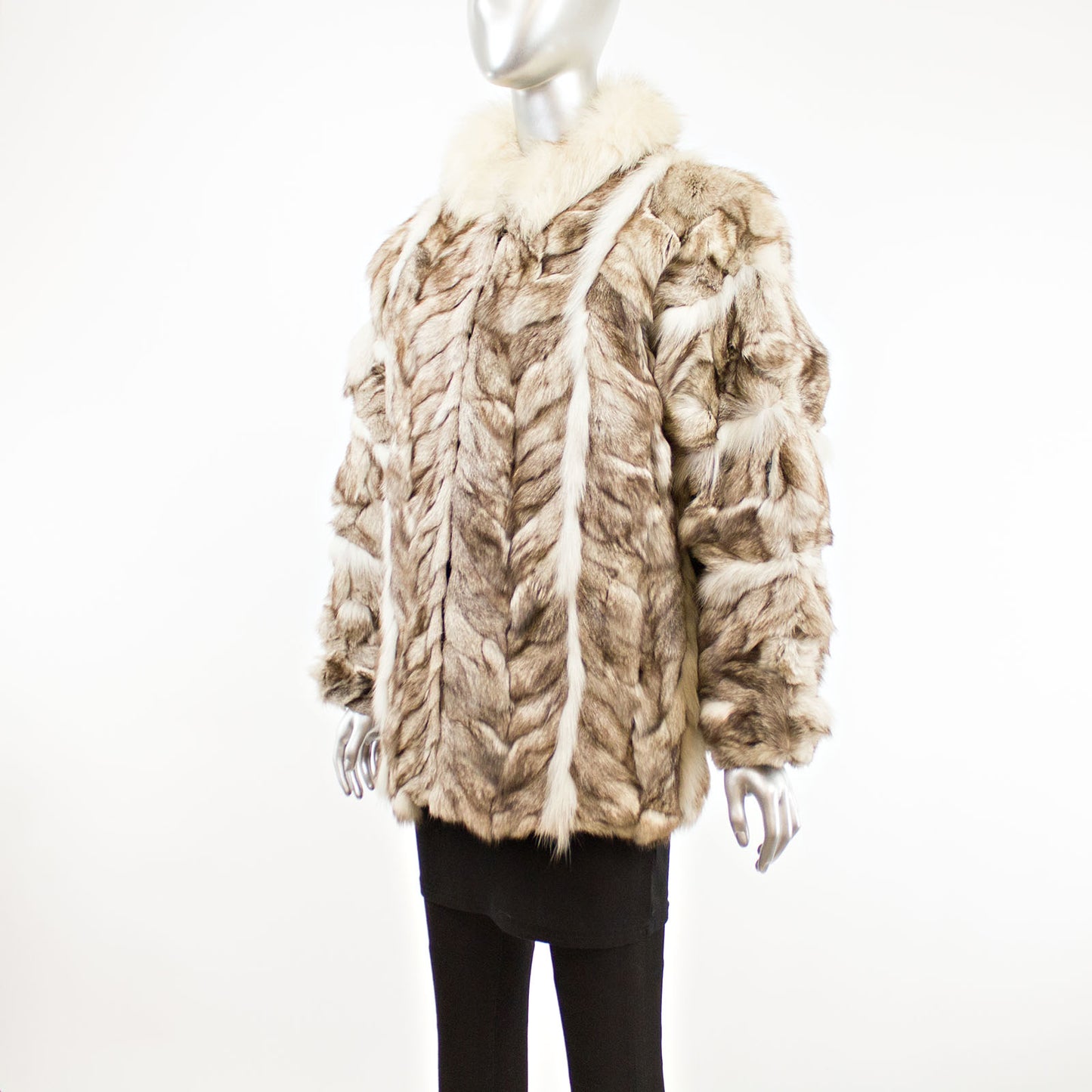 White and Grey Section Fox Jacket- Size M