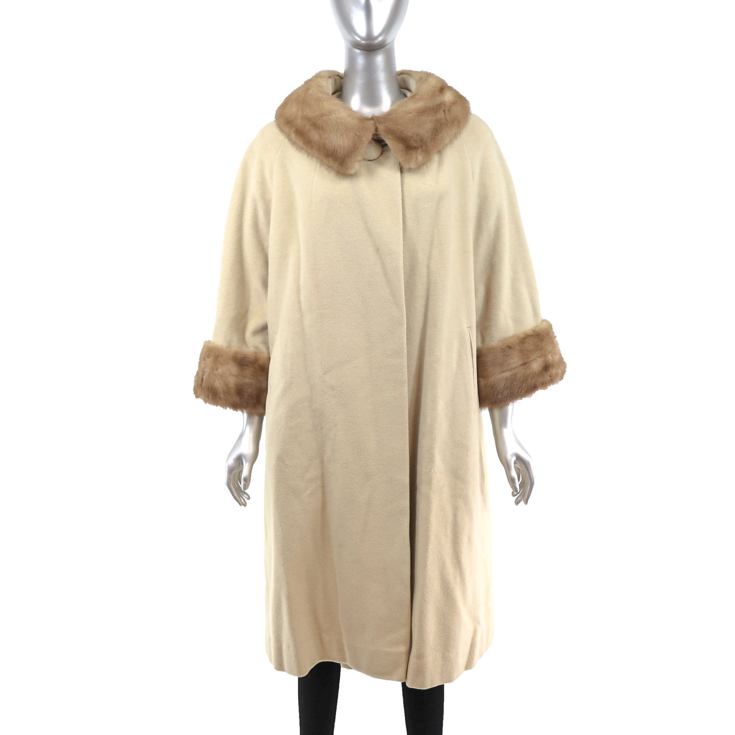 Wool Coat with Mink Trim- Size XL