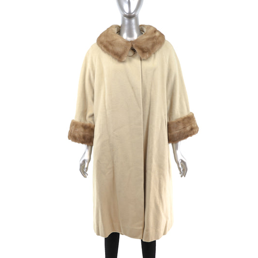 Wool Coat with Mink Trim- Size XL