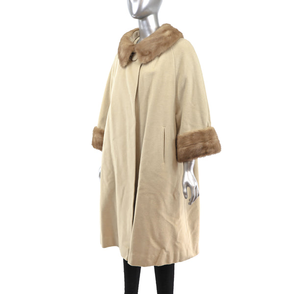 Wool Coat with Mink Trim- Size XL