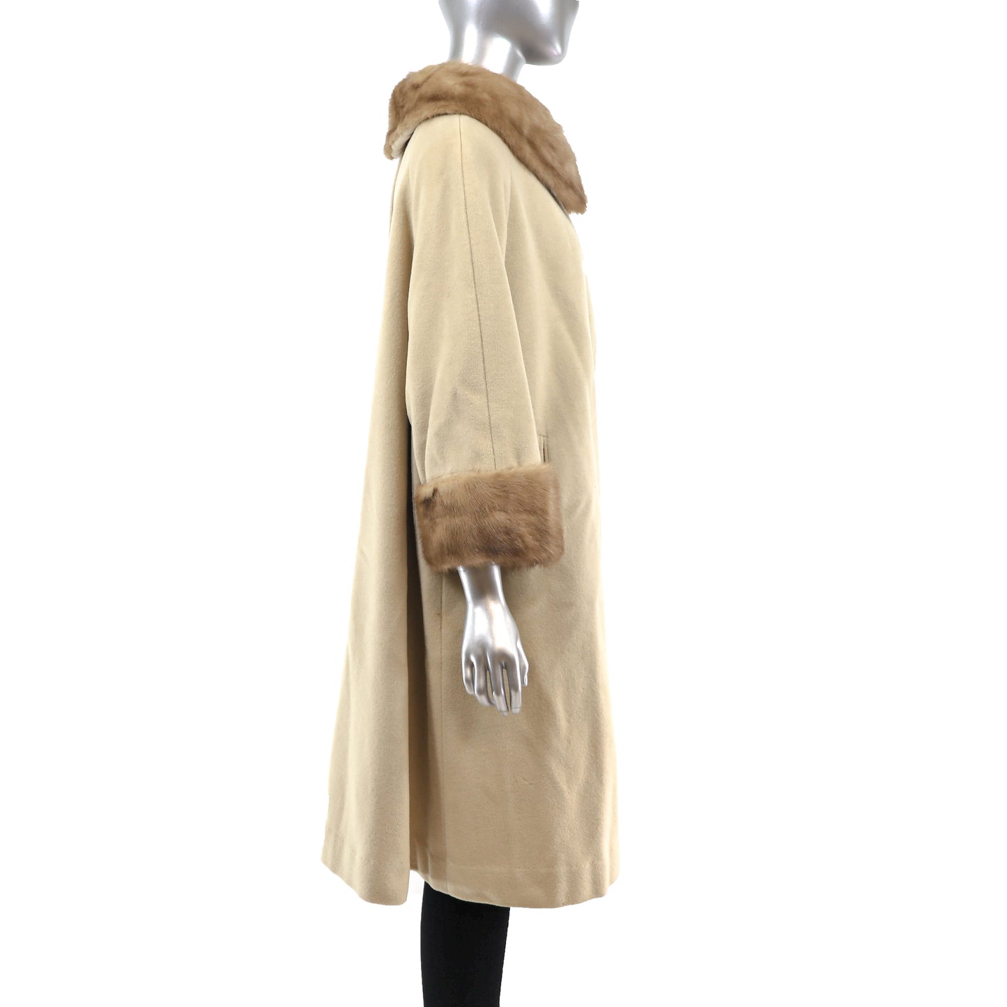 Wool Coat with Mink Trim- Size XL