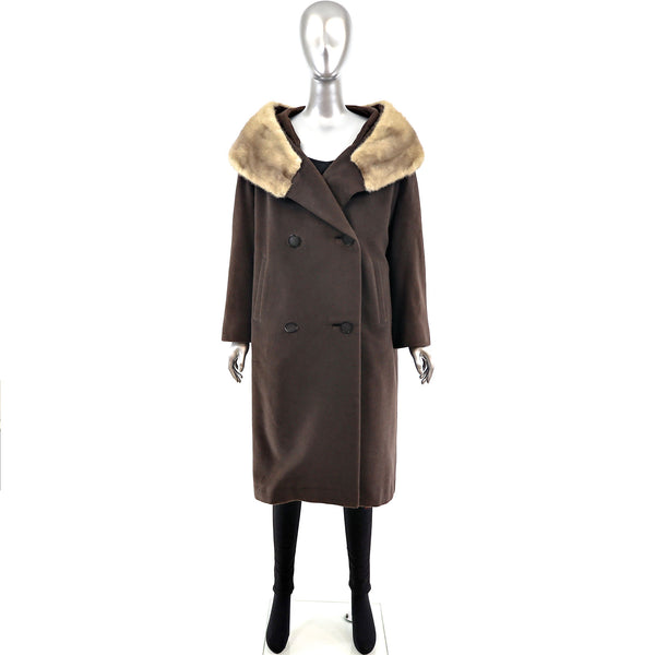 Wool Coat with Mink Collar- Size XL