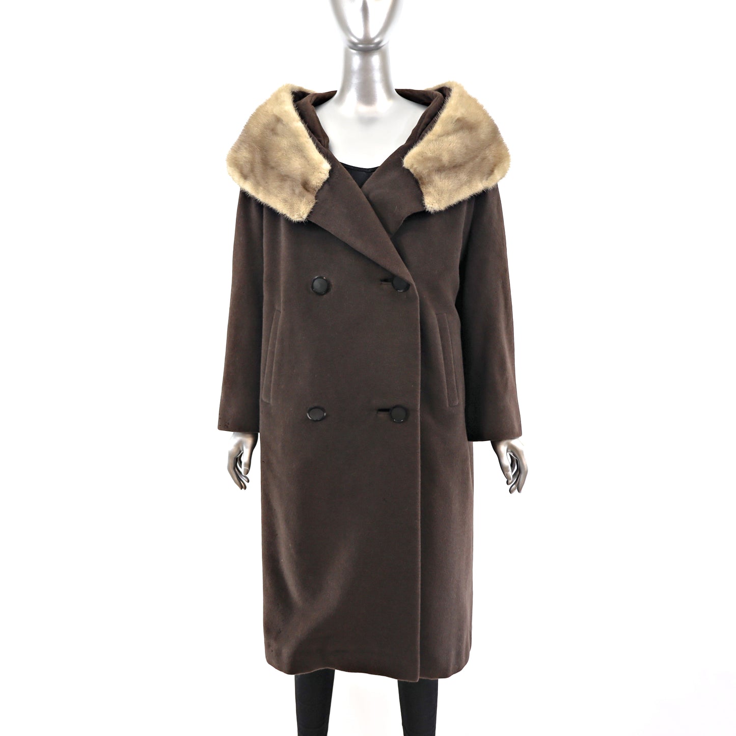 Wool Coat with Mink Collar- Size XL