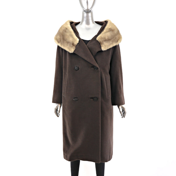 Wool Coat with Mink Collar- Size XL