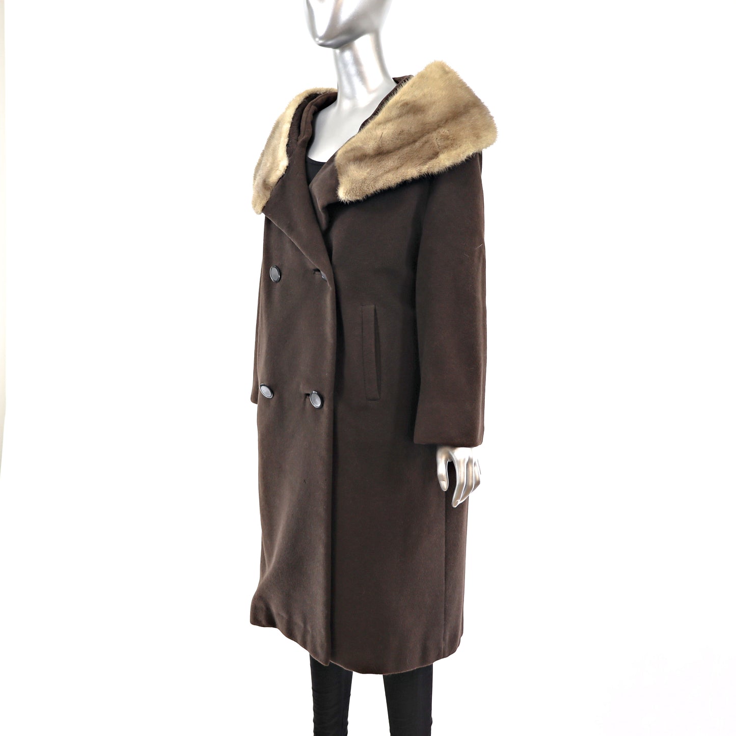 Wool Coat with Mink Collar- Size XL