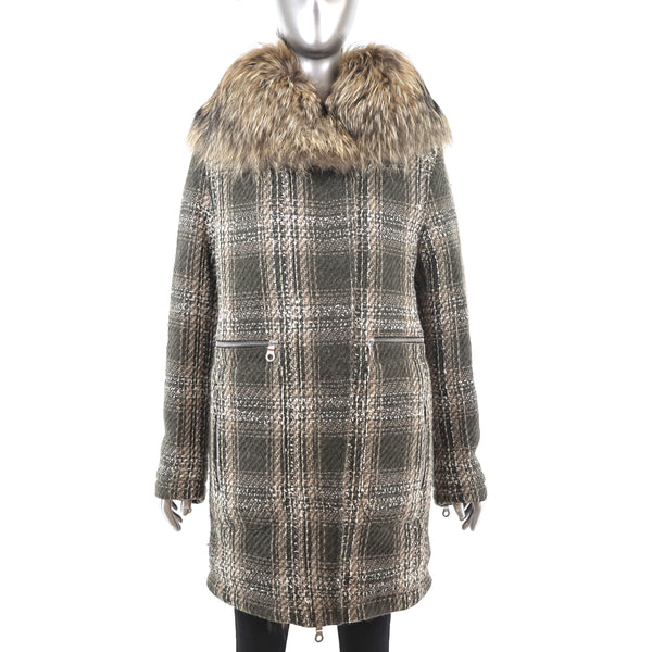 Wool Coat with Raccoon Trim- Size M-L