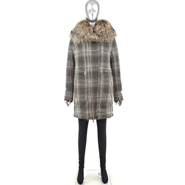 Wool Coat with Raccoon Trim- Size M-L