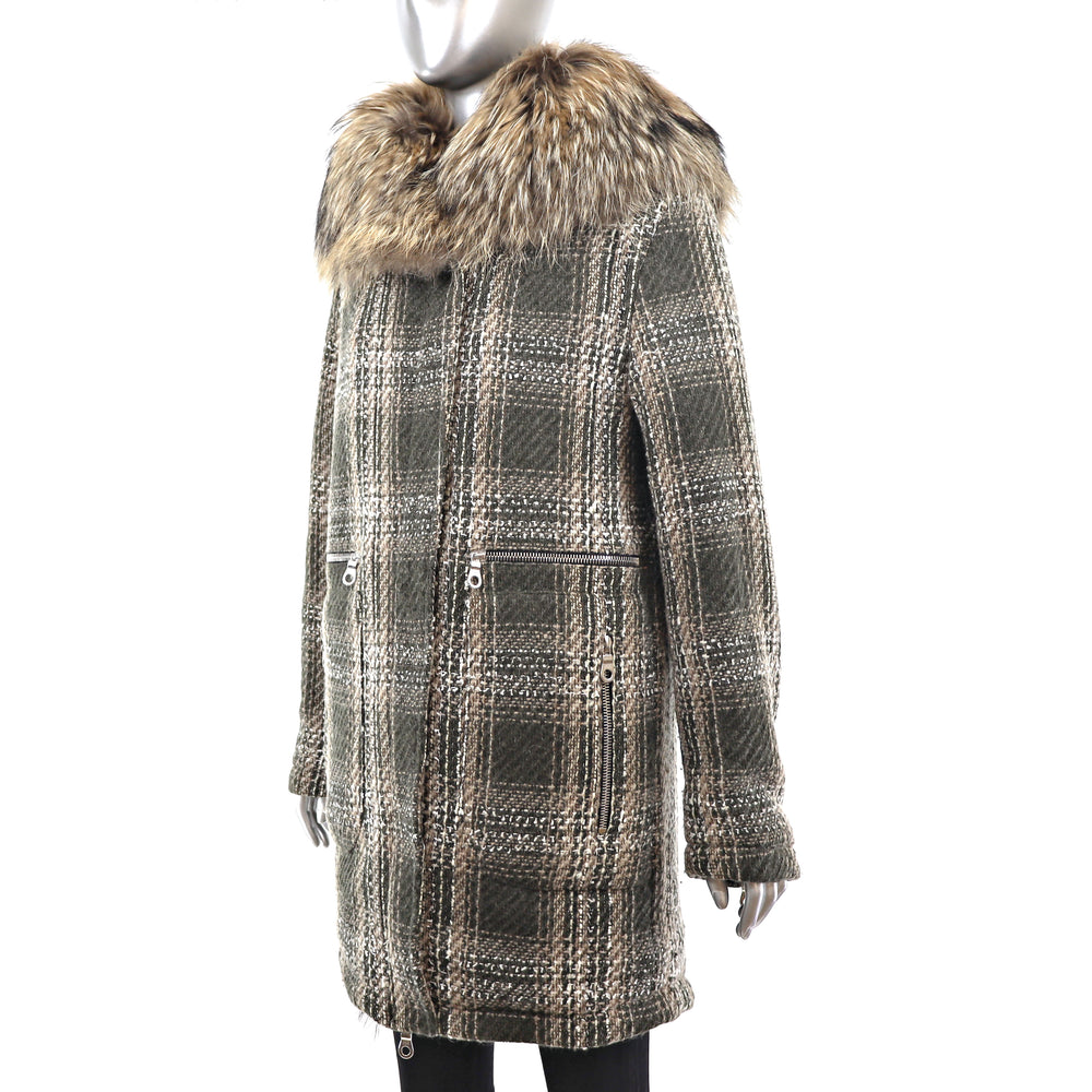 Wool Coat with Raccoon Trim- Size M-L